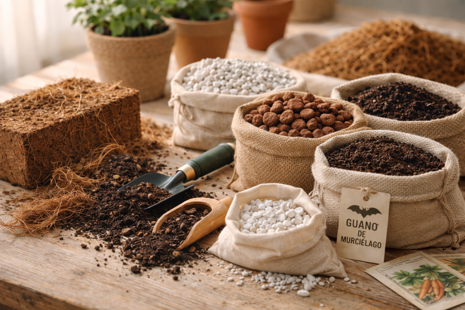 Sustratos de cultivo con coco, perlita, arlita y guano en Perejil Grow Shop