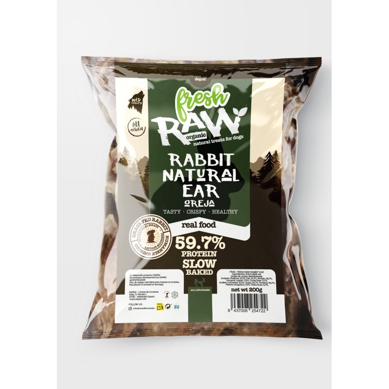 Oreja de conejo sin pelo para perros – Fresh Raw - Bolsa 200 g (15-20 uds aprox.)