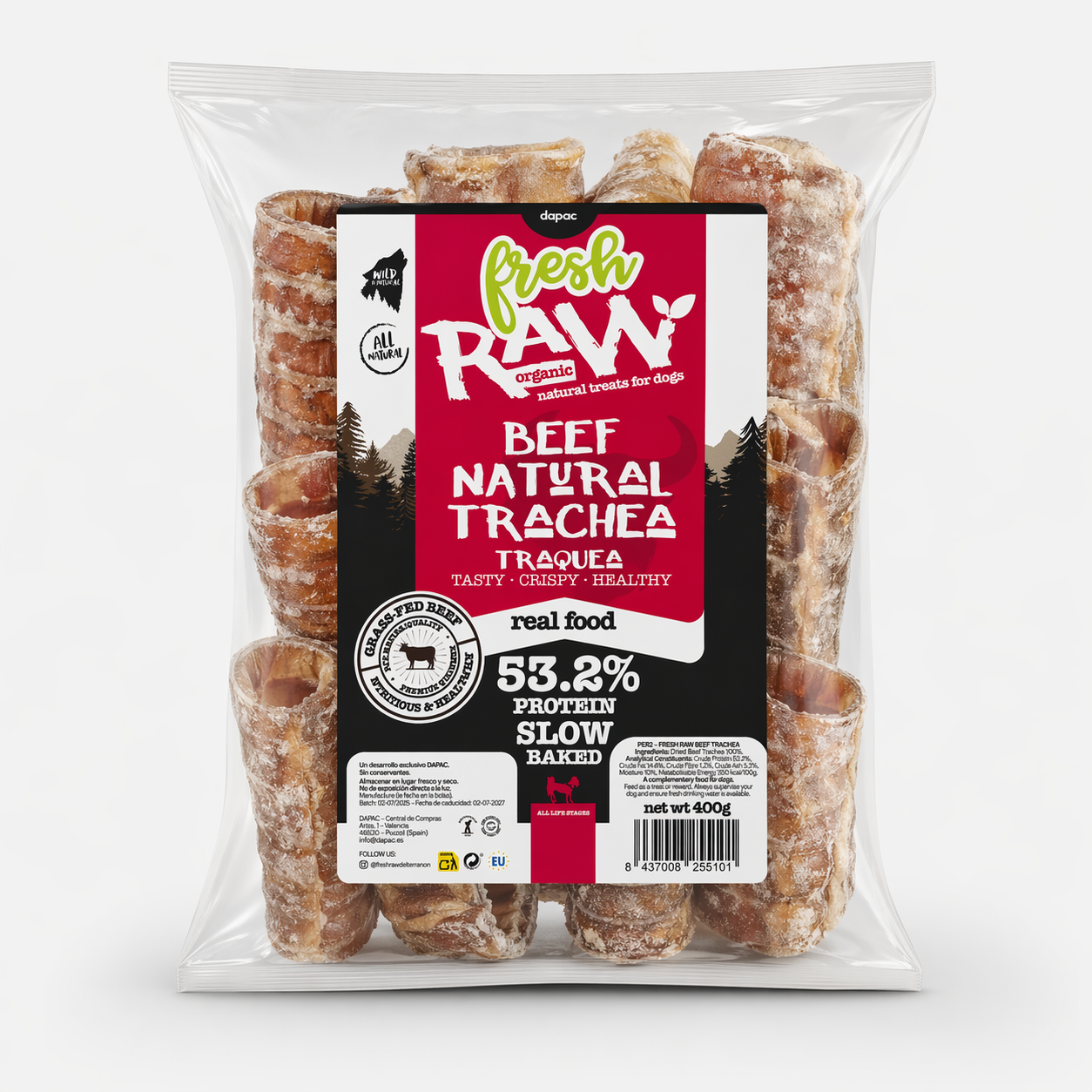 Tráquea de ternera para perros – Fresh Raw - Bolsa 400 g