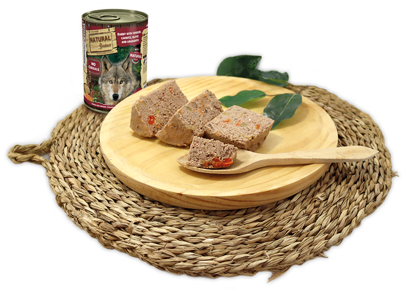 Textura de Natural Greatness Conejo con Venado Zanahorias Aceitunas y Amaranto para perros