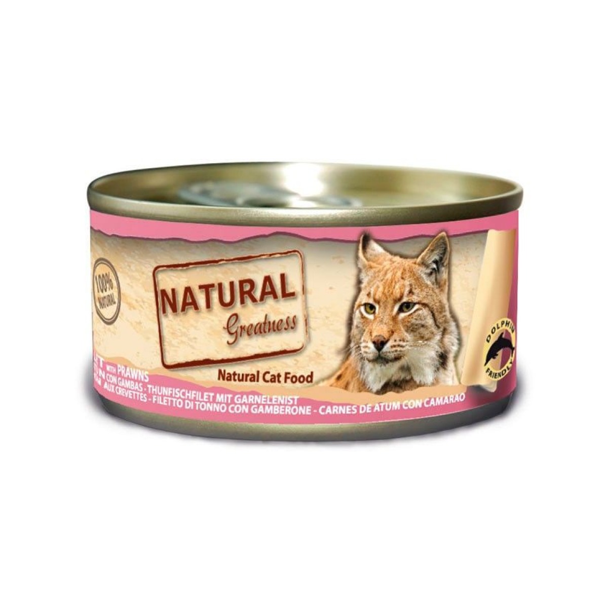 Lata Natural Greatness Filete de Atún con Gambas 70 g para gatos