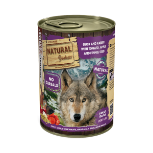 Lata Natural Greatness Pato y Conejo con Tomate Manzana y Semillas de Hinojo 400 g para perros