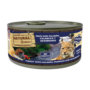 Lata Natural Greatness Pavo con Salmón, Calabaza y Arándanos 185 g para gatos