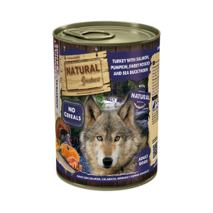 Lata Natural Greatness Pavo con Salmón Calabaza Boniato y Espino Amarillo 400 g para perros