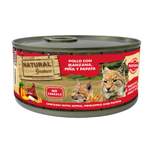 Lata Natural Greatness Pollo con Manzana, Piña y Papaya 185 g para gatos