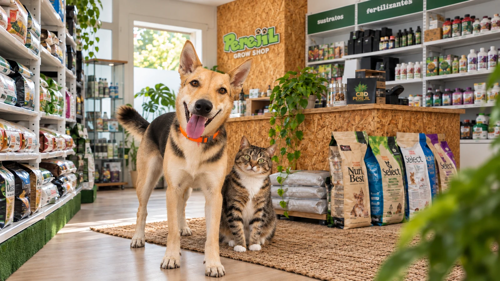 Perejil Grow Shop Requena - cultivo, mascotas y CBD Hada y un gato en Perejil Grow Shop de Requena, entre productos de cultivo y mascotas